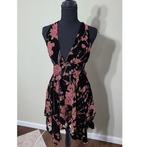 Dolls Kill Current Mood Flirty Black Pink Floral Velvet Mini Dress size medium